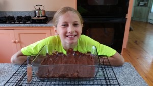Brownies frosted with melted chocolate chips. (ready to eat!)