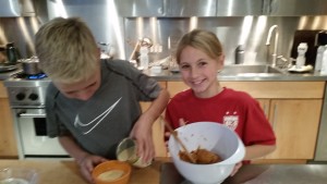 Mixing the filling for pumpkin pie