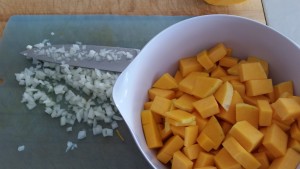 Chopped butternut squash  and onions...