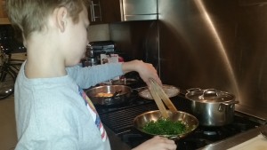 Sauteing the broccolini 