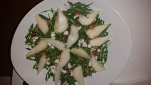 Pear, walnut, goat cheese salad