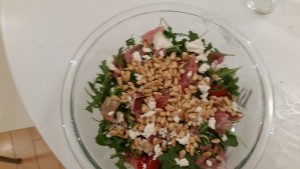 Arugula, goat cheese, pine nuts, proscuitto & tomato salad