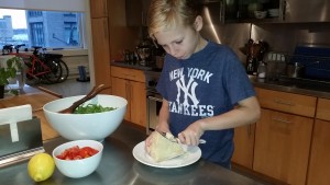 Shaving parmigiano for the salad