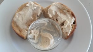 Cinnamon Raisin Bagel spread with Cinnamon-Sugar-Butter